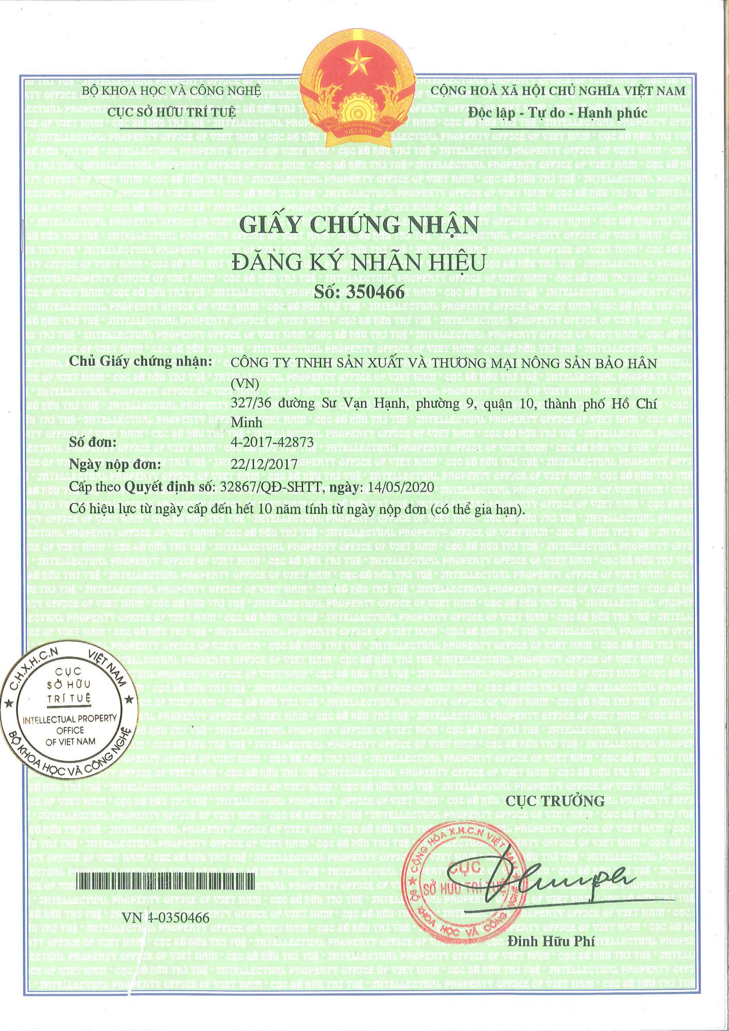 Các chứng nhận của BH VINAFA