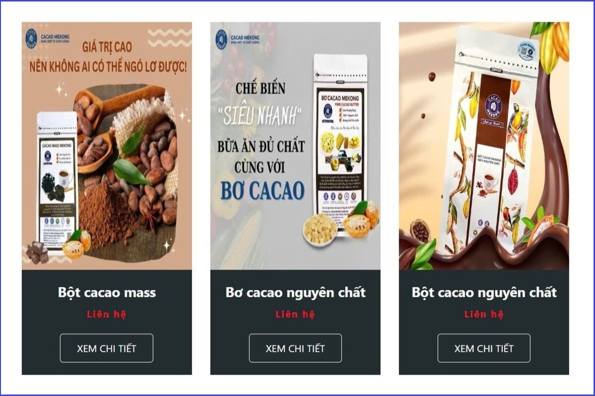 Các sản phẩm chính của Cacao Mekong