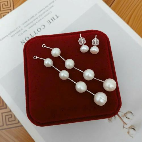 Bông Tai Ngọc Trai Tòn Ten Nước Ngọt 2 Trong 1 - Bạc Si Kim