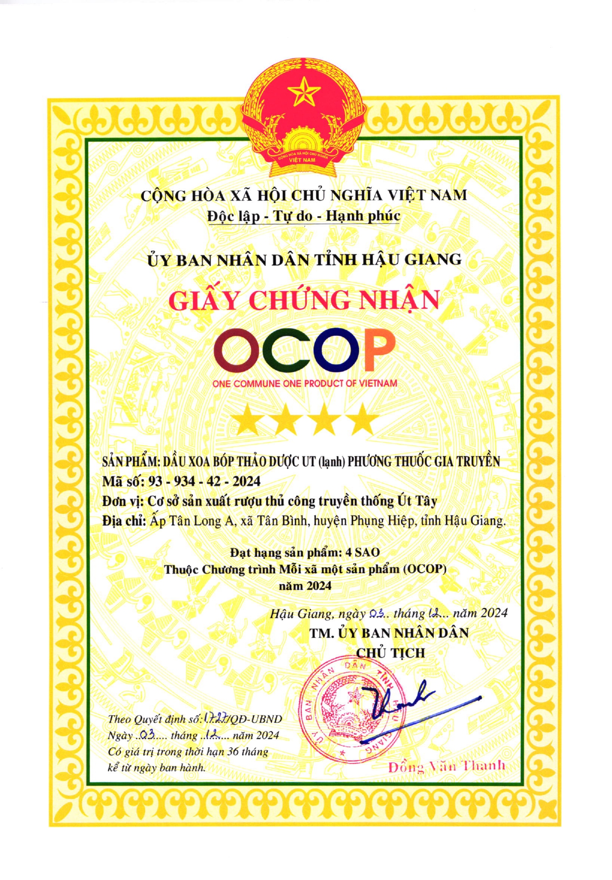 Chứng nhận sản phẩm OCOP