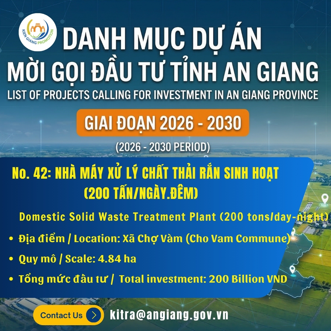No. 42: Nhà Máy Xử Lý Chất Thải Rắn Sinh Hoạt Xã Chợ Vàm (200 Tấn/Ngày.Đêm)