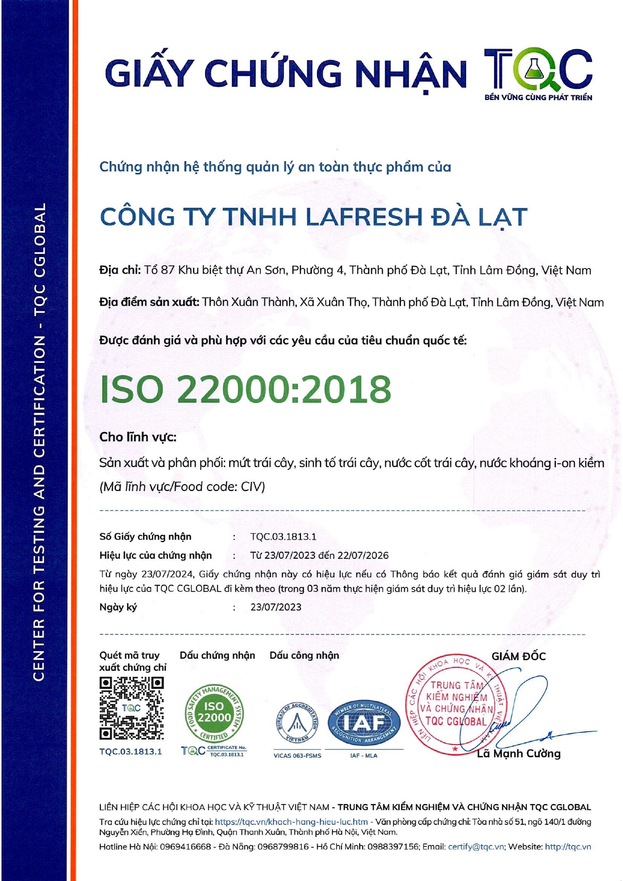 Giấy chứng nhận ATTP